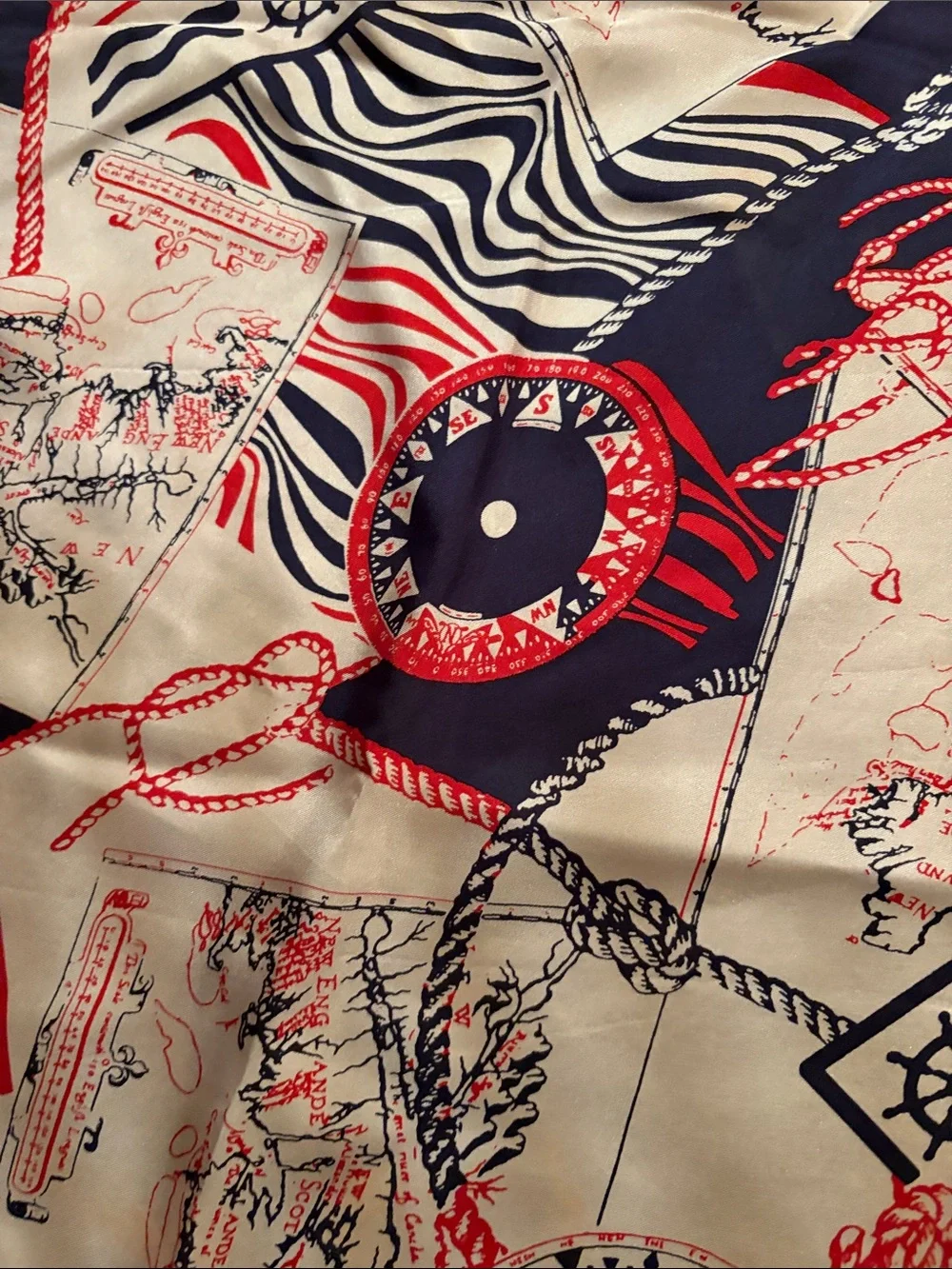 Talbots Navy, Red and Cream Nautical Print Square Scarf